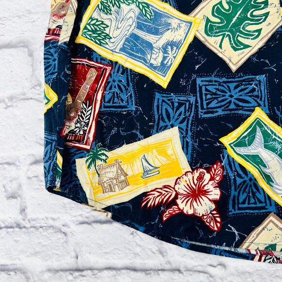 Natural Issue Wrinkle Free Hawaiian Button Up Shirt XL Dark Blue Short Sleeve - Picture 5 of 8